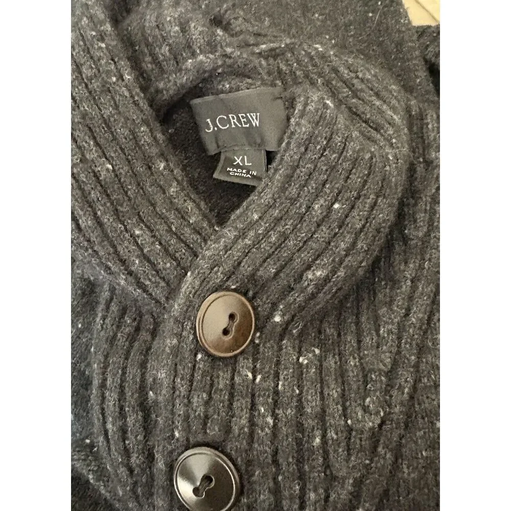 J. Crew‎ Sweater XL Rugged Merino Wool Two-button Shawl Collar Pullover Speckled
